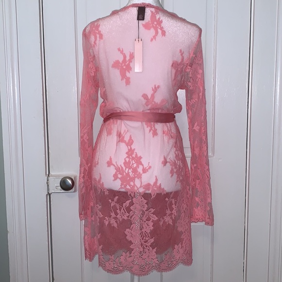 VICTORIAS SECRET PINK LACE ROBE WITH SASH BELT - Picture 7 of 15